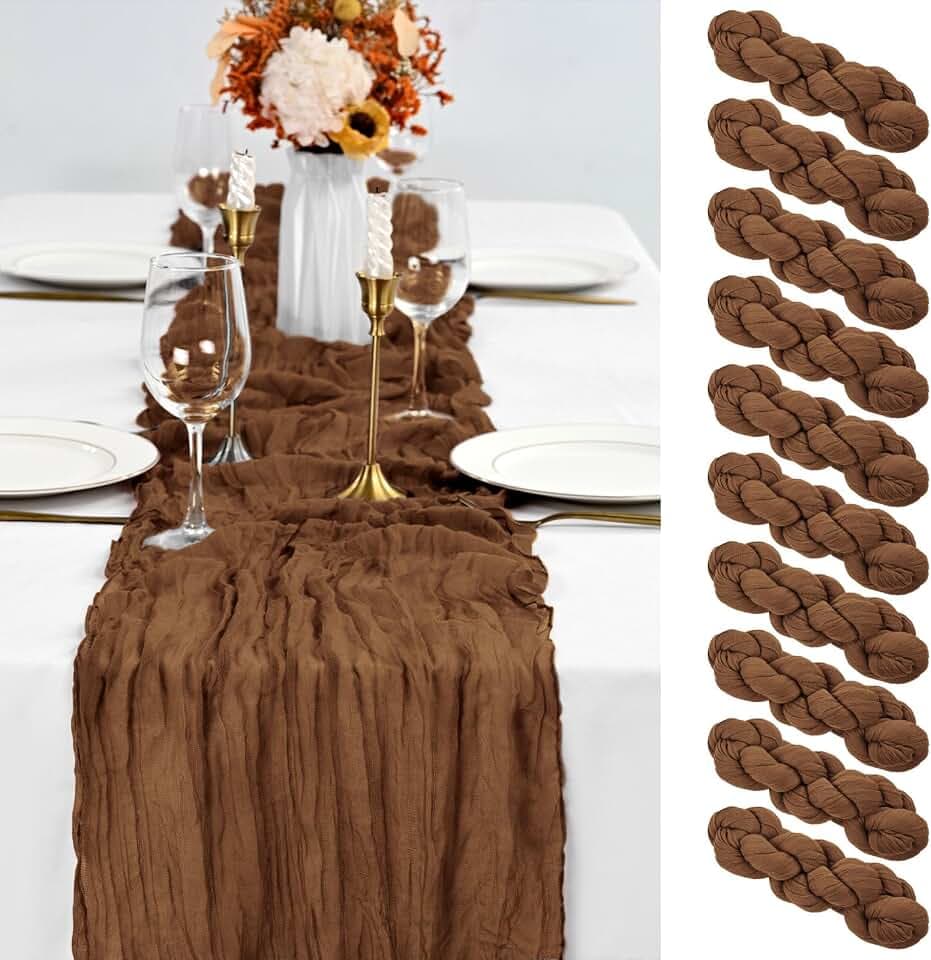 10 Pack Brown Table Runner 10Ft Cheesecloth Table Runner Boho Gauze Cheese Cloth Table Runners Romantic Long Sheer Fabric Table Runners for Wedding Party Bridal Shower