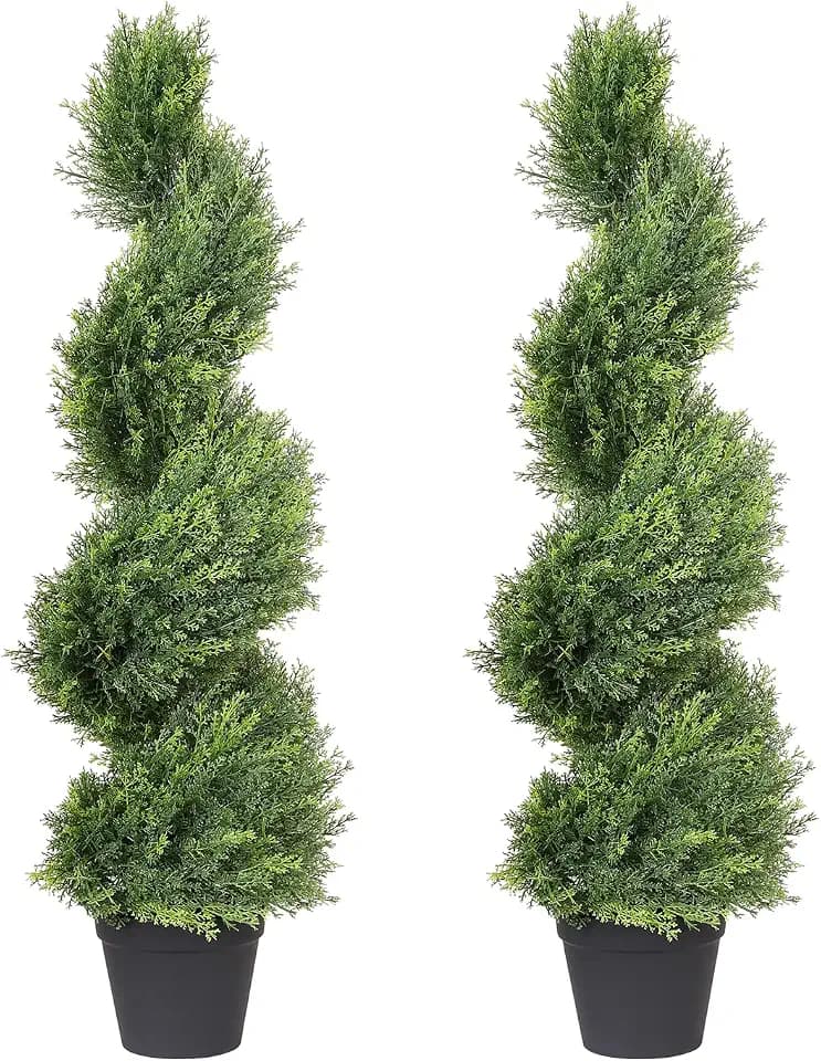 THE BLOOM TIMES 3ft Tall Spiral Topiary Trees Artificial Outdoor Set of 2