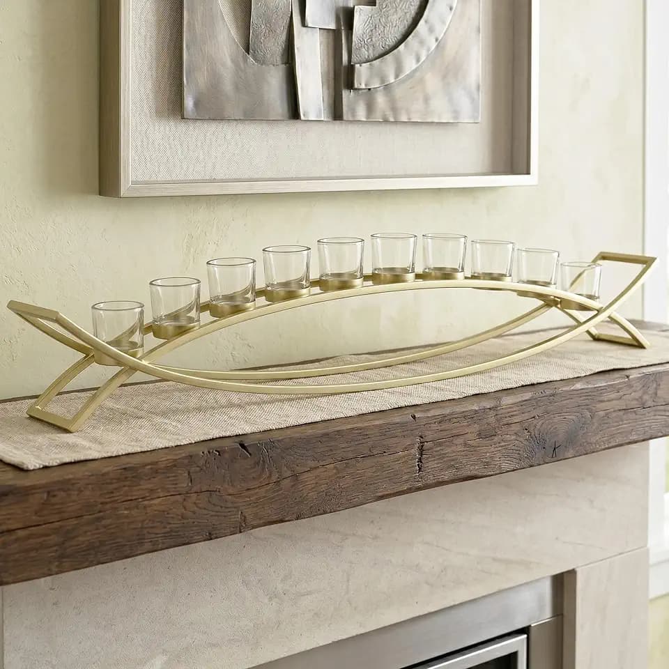 Seraphic Table Centerpiece for Dining Room, Extra Long Candle Holder, Gold