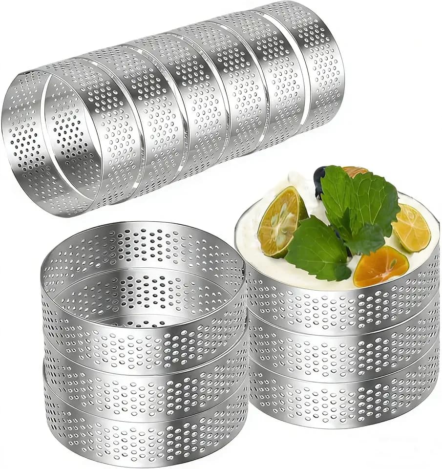 DATANYA 12Pack Tart Rings Perforated Tart Ring, Stainless Steel Cake Rings 4 Inch Round Mousse Ring Molds for Baking Cooking Dessert, small fruit tartet crust
