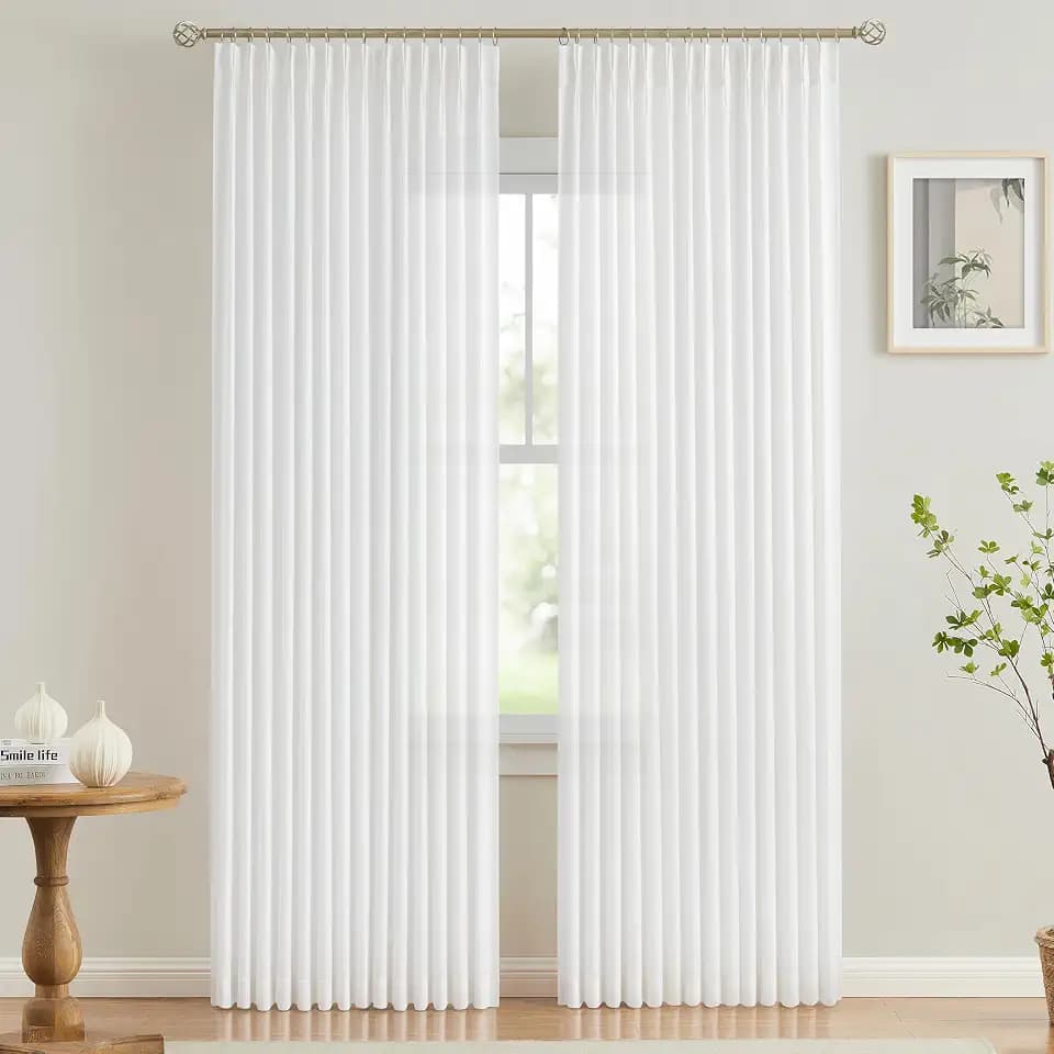 Vision Home White Pinch Pleated Semi Sheer Curtains 40Wx90Lx2
