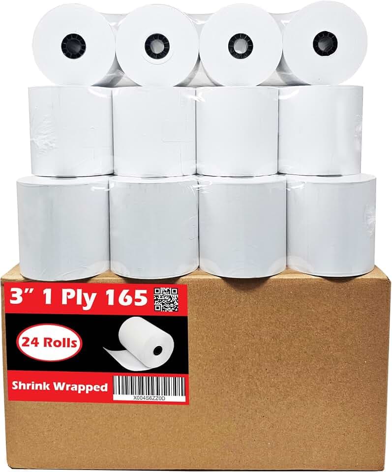 3" x 165' 1ply Bond Receipt Paper Rolls for Kitchen Impact Printers TMU200 SRP275 Star SP700 Suitable For Printing Kitchen Tickets and Order Receipts (24 Rolls Per Case)