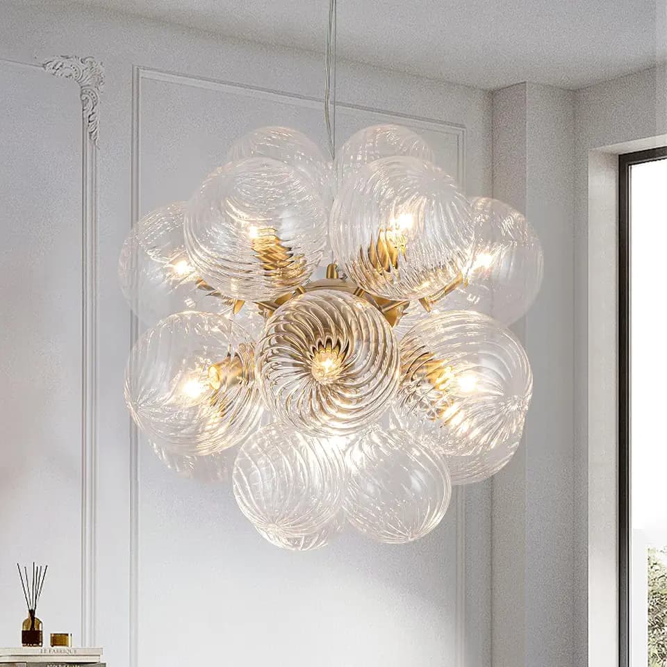 Nordic Bubble Ball Swirled Glass Chandelier, 12-Light Gold Chandeliers