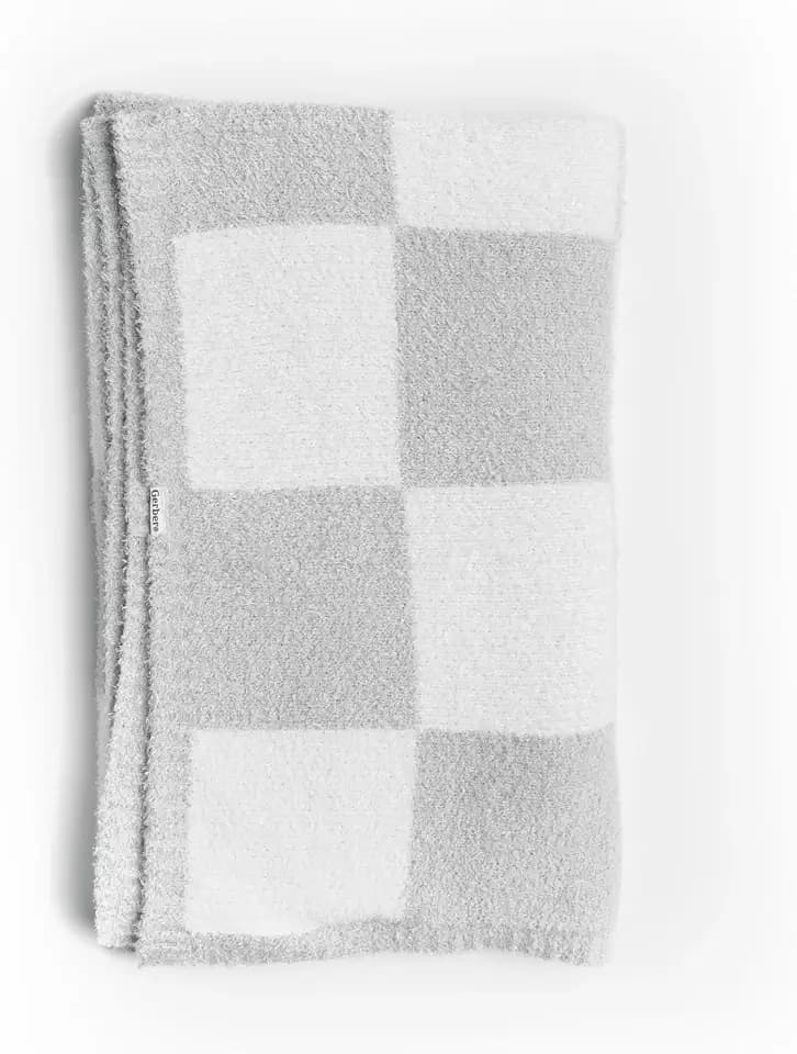 Gerber Unisex Baby Cozy Soft Silky Mink Checkerboard Grid Blanket, Tan Check, One Size