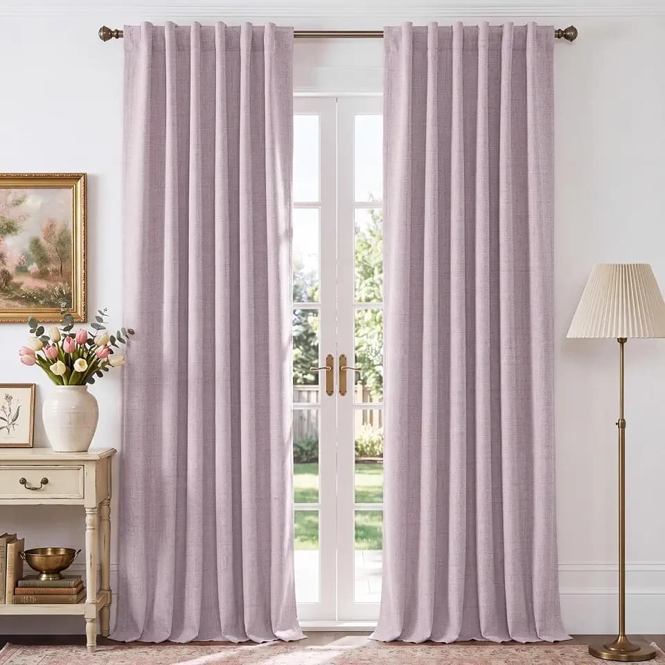 NICETOWN 100% Blackout Linen Curtains 84 inch Long 2 Panels, Muted Lavender