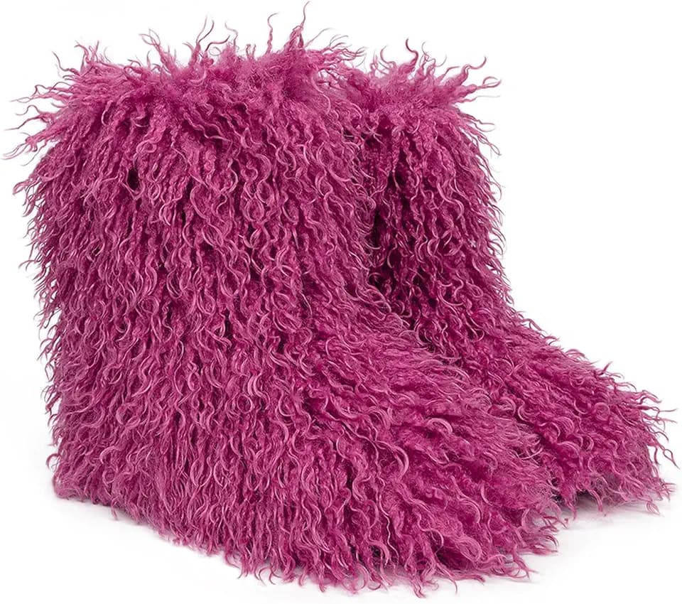 YESBOR Women's Curly Faux Fur Snow Boots Fluffy Fuzzy Furry Winter Outdoor Flat Booties