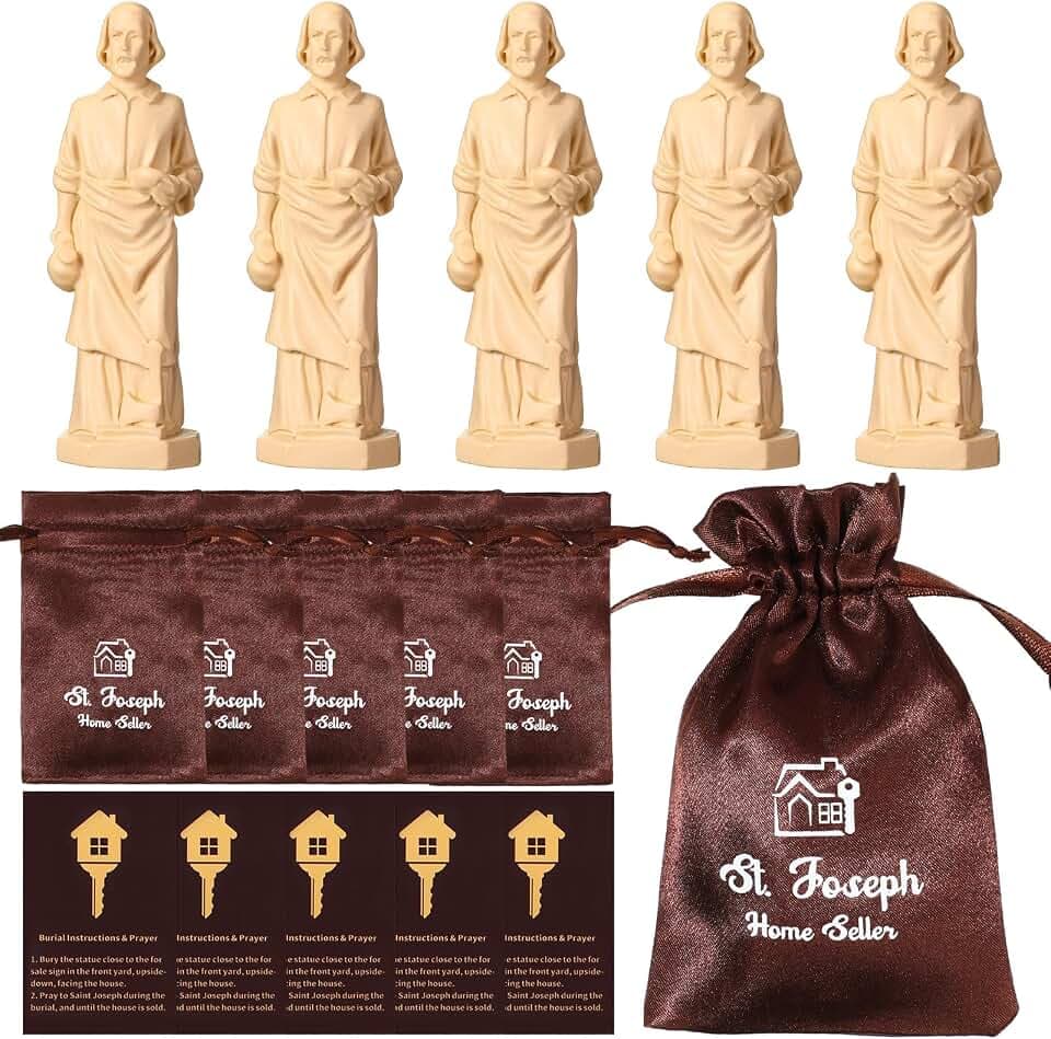 Wonderjune 5 Sets St Joseph Statue for Selling House Resin Kit, Dark Brown