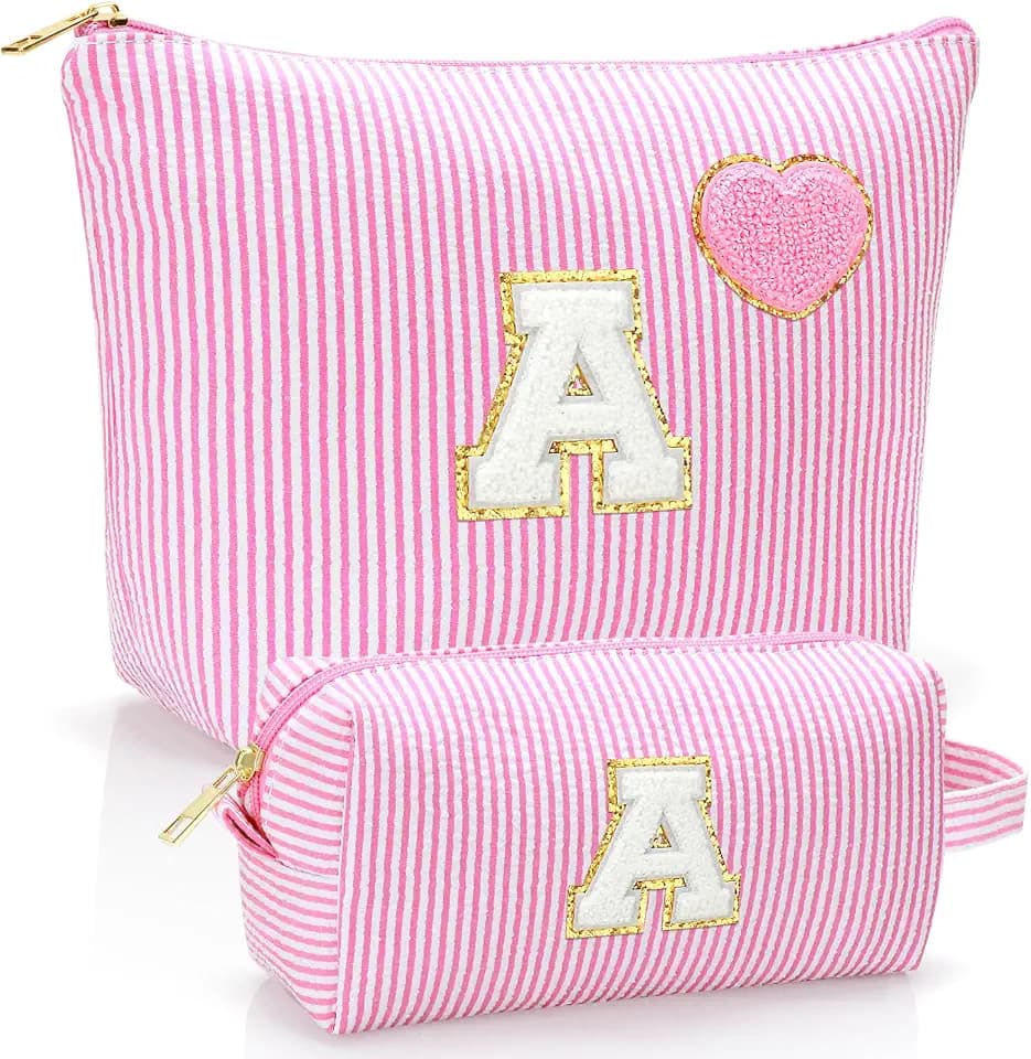 Personalized Initial Makeup Bag Pouch Cute Preppy Makeup Organizer bag