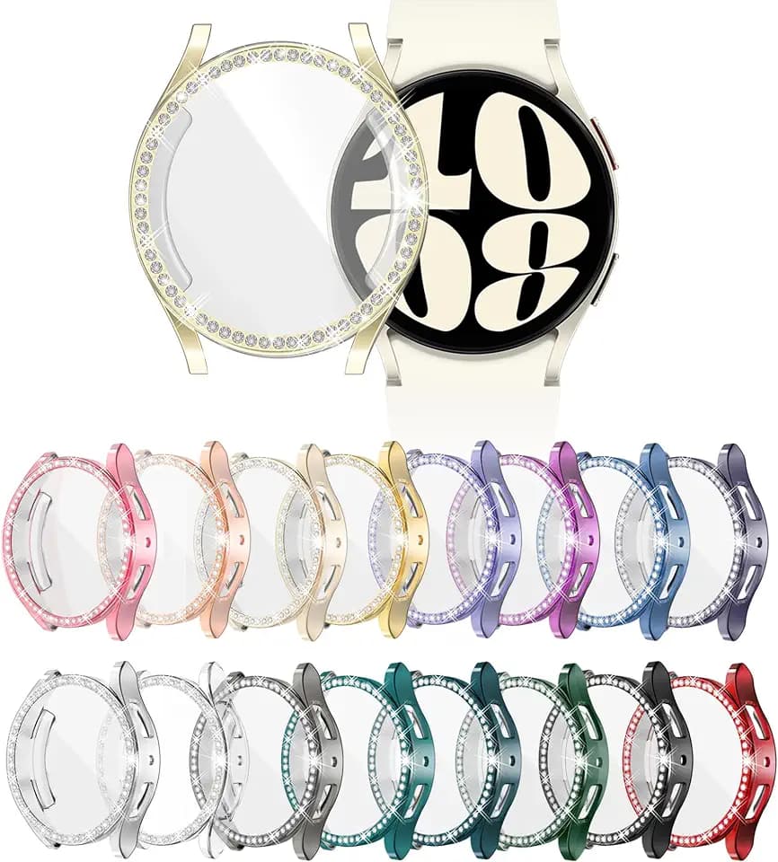 Watch-Displayschutzfolie für Samsung Galaxy-Smartwatch 6, 40 mm, Glitzer-Hülle, TPU, weich, Glitzer, vollständiger Schutz mit Kristallstrass, für YUVIKE Watch 6, 40 mm (SM-R930), 16 Stück