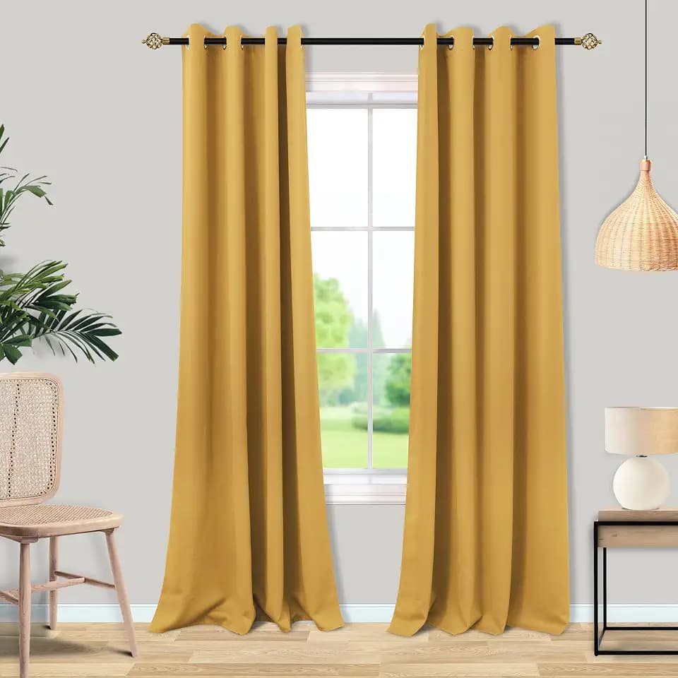 Mrs.Naturall Black Out Curtains 84 Inch Long for Bedroom Windows for Living Room Gold Luxury Blackout Drapes Curtains 84 Inch Length 2 Panels Set