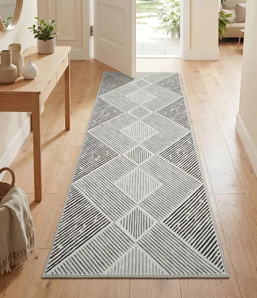 YIHOUSE 2‘x6' Washable Black and White Geometric Runner Rug for Kitchen