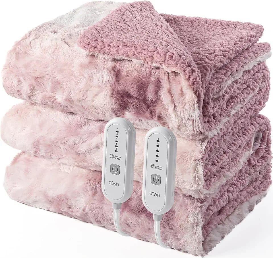 Heated Blanket Queen Size,Faux Fur Electric Blanket 84x90Inch,Pink