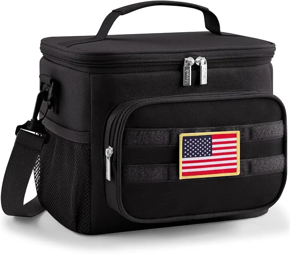 Lifewit Tactical Lunch Box for Men, Insulated Lunch Bag Adult, Heavy Duty Large Lunch Soft Leakproof Cooler Bag for Women with Adjustable Shoulder Strap for Work Camping Fishing, 9L 12Can, Blcak