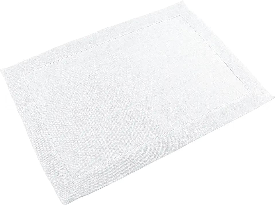 CleverDelights 14" x 20" White Hemstitched Placemats - 12 Pack - 14x20 Inch Easy Care Washable Place Mats