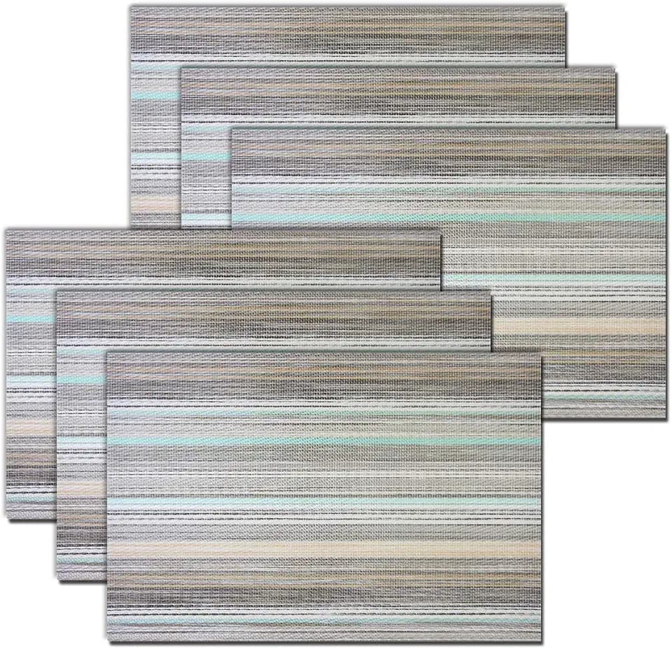 PIGCHCY Stylish Placemats for Dining Table Set of 6, Thicker and Tighter Cross-Woven Placemat Non-Slip Vinyl Washable Table Mats (Multi Teal)