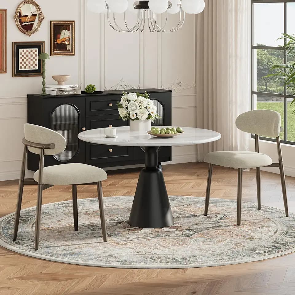 MALOL Dining Chairs Set of 2, Modern Upholstered Kitchen & Dining Room Chairs, Curved Back Dining Chairs with Sturdy Metal Legs, Comfortable Side Chairs for Dining Room, Kitchen, Living Room, Camel