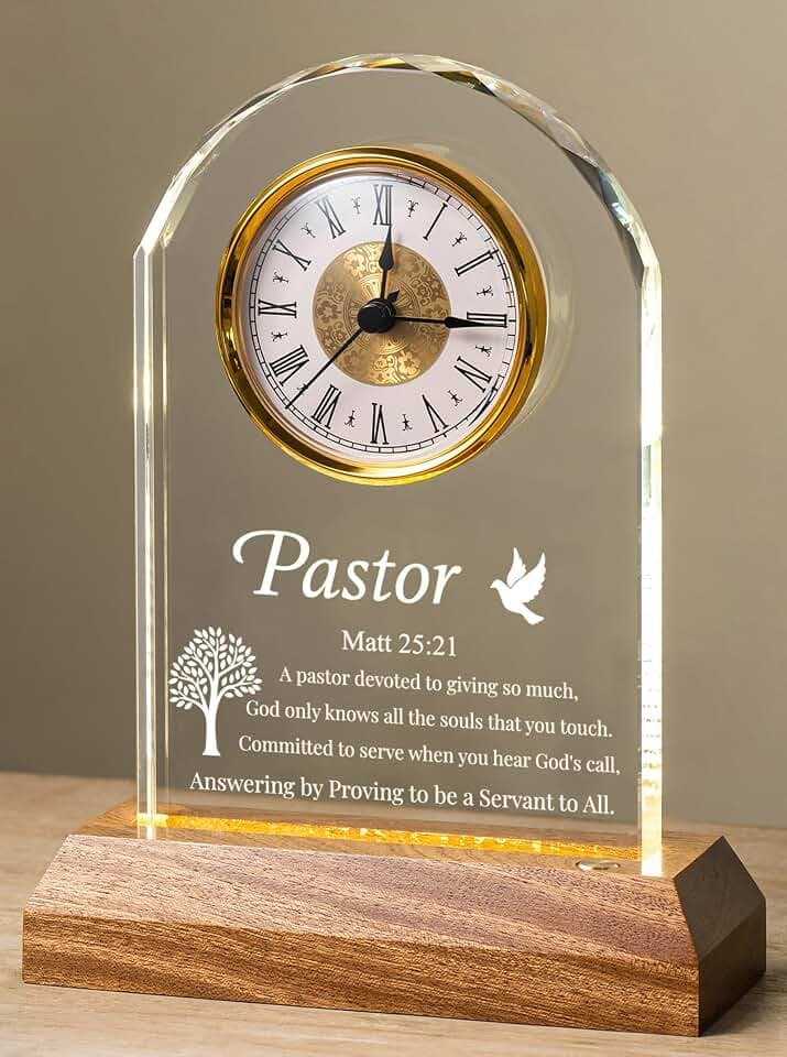Pastor Appreciation Gifts, Thank You Clock with LED Wooden Base