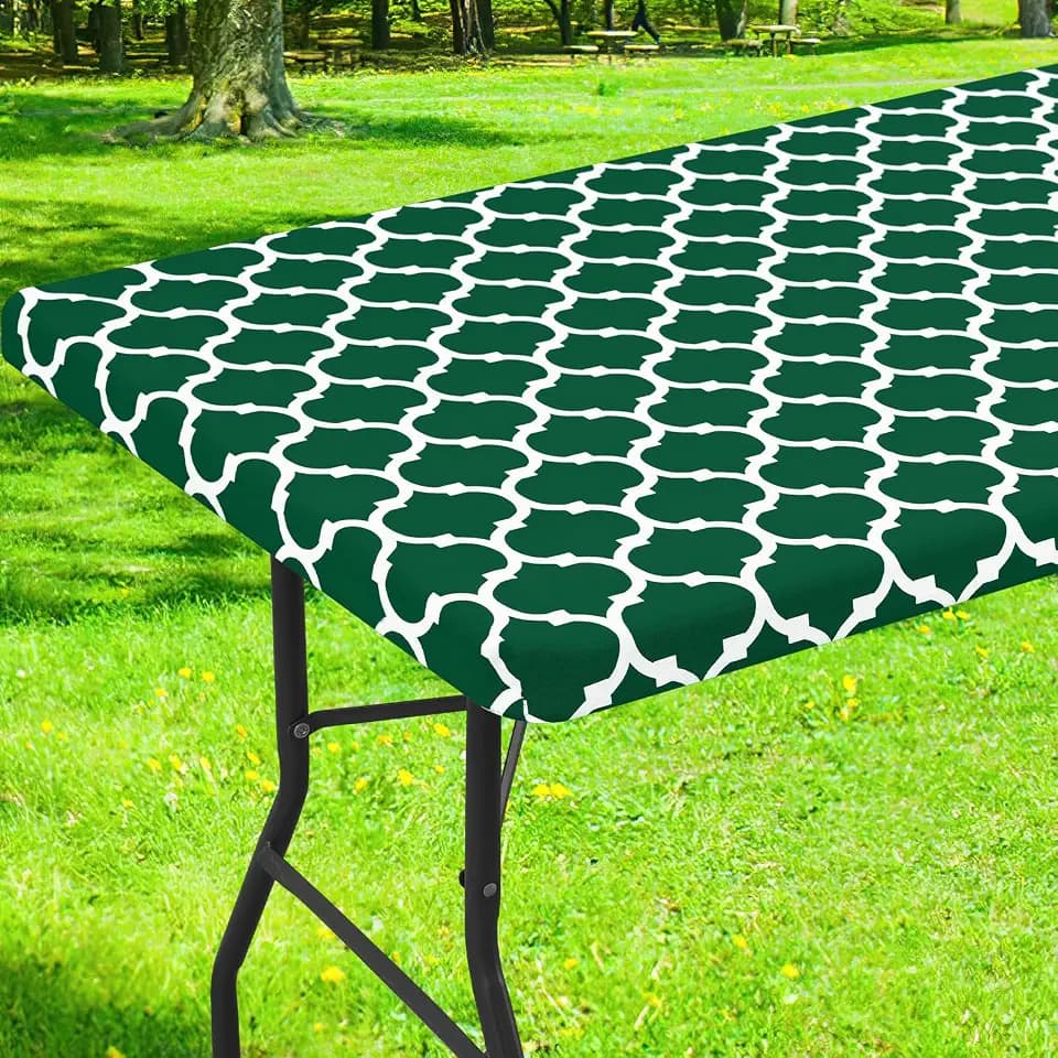 Smiry Picnic Fitted Table Cover, 4 Foot Flannel Backed Vinyl Tablecloth