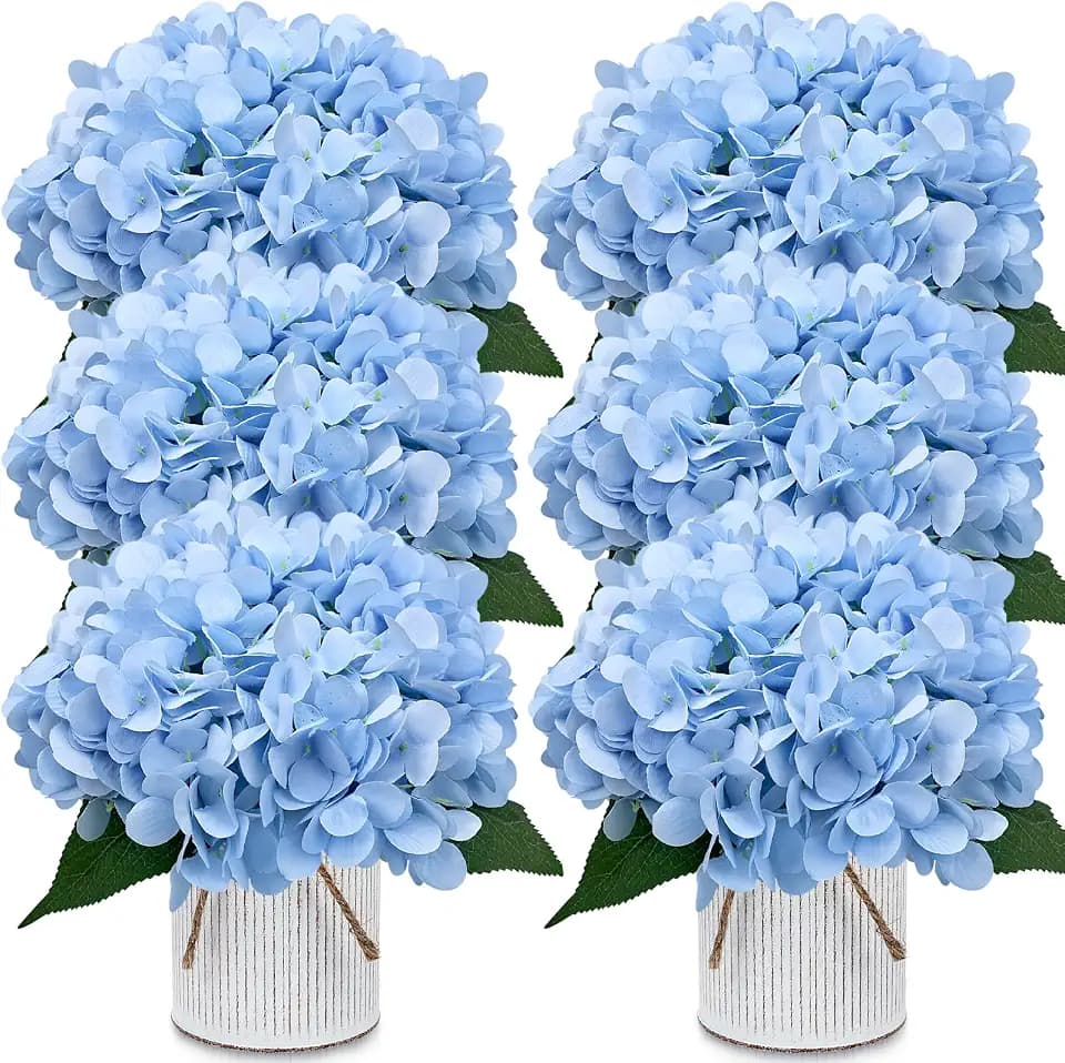 Set of 6 Artificial Flower Table Centerpieces (Light Blue, 6 X Flower Table Centerpieces)