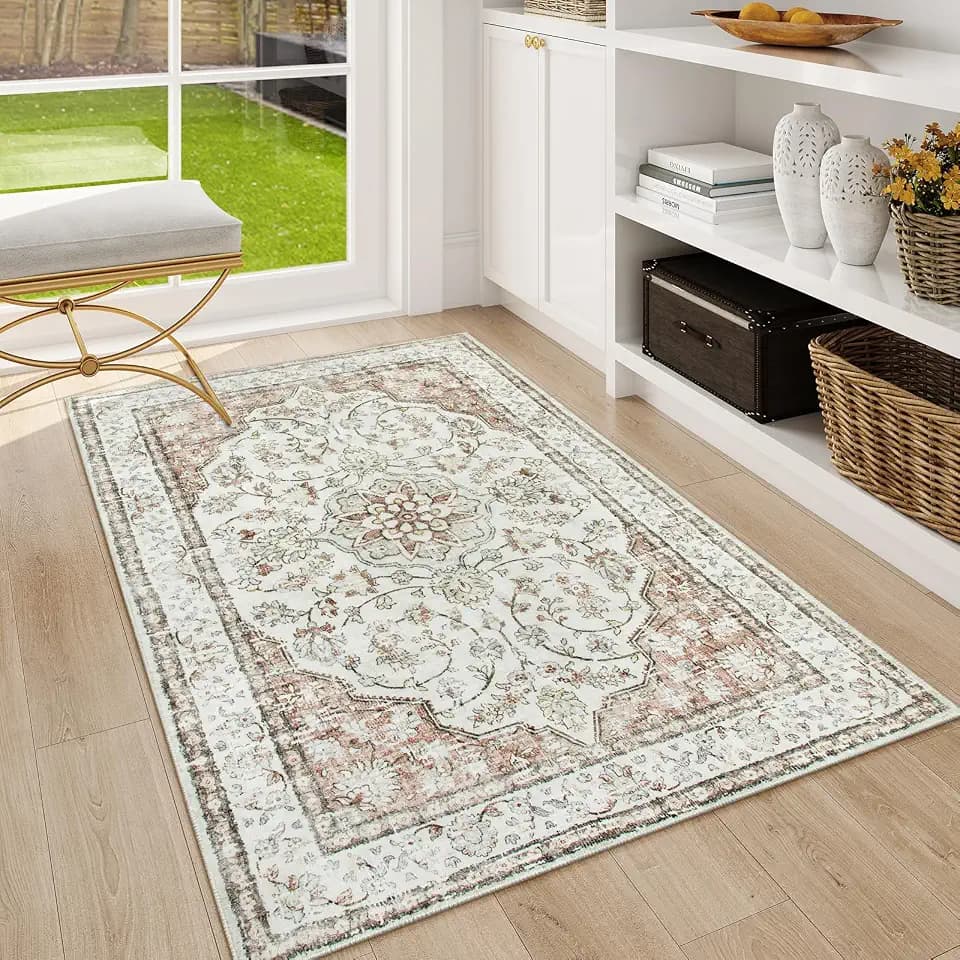 Lahome Oriental Throw Rug,3x5 Kitchen Rugs Non-Slip Washable,Ultra-Thin Boho Entryway Rug Indoor Entrance,Traditional Vintage Bathroom Rugs and Mats Soft for Bedroom Living Room Helena,Terracotta