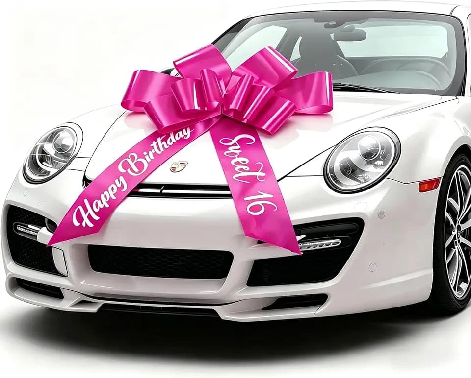 GYDbow 30 Inch Giant Rosy Car Bow for Sweet 16 Birthday - Premium Satin Ribbon Car Gift Decoration - Easy Install Large Birthday Bows for Vehicle Present (Vibrant Rosy)