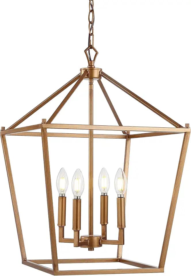 JONATHAN Y Pagoda 4-Light Pendant 16" Cage, Antique Gold