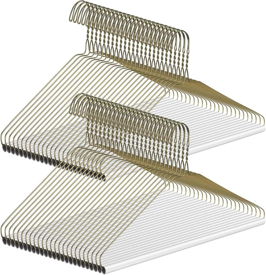 Yuntau 50 Pcs Dry Cleaner Hangers Bulk with Tubes 16" Wire Hangers, Gold