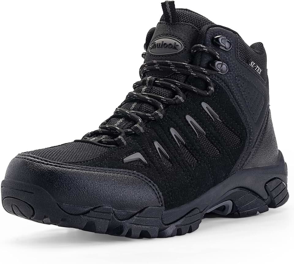 SHULOOK Men's Waterproof Hiking Boots Non-Slip Lightweight Mid Top Ankle Boot Breathable Hiker Trekking Shoes