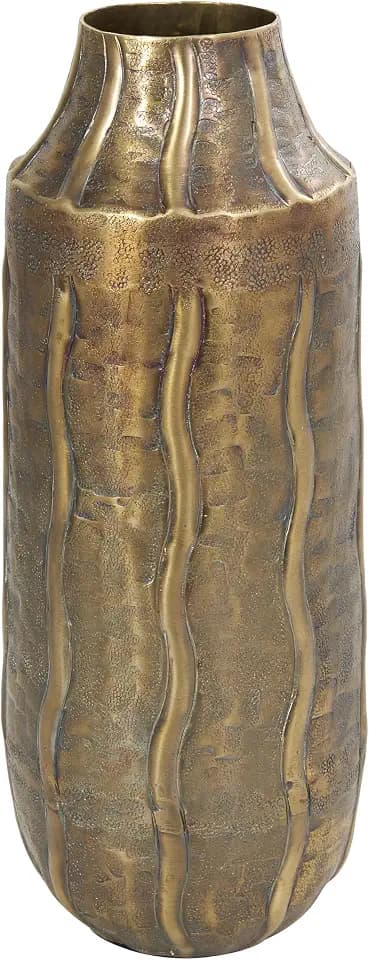 Deco 79 Metal Decorative Vase Snakeskin Inspired Centerpiece Vase with Dimensional Wavy Accents, Flower Vase for Home Decoration 6" x 6" x 14", Brass