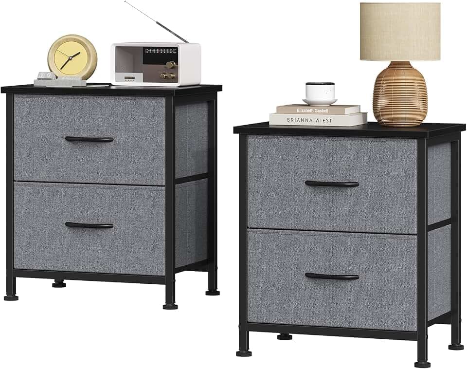 Sweetcrispy Nightstands Set of 2 with 2 Storage Drawer, Small Bedside Table