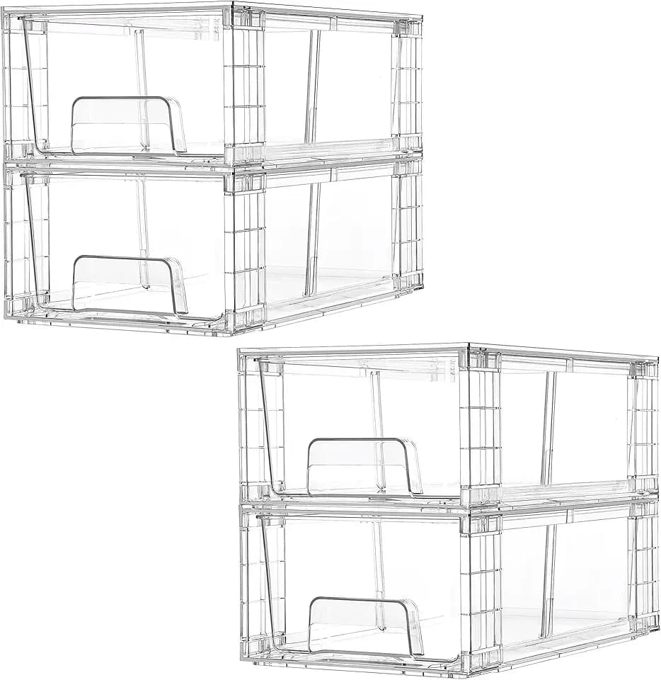 Vtopmart 4 Pack Stackable Clear Drawer with Dividers