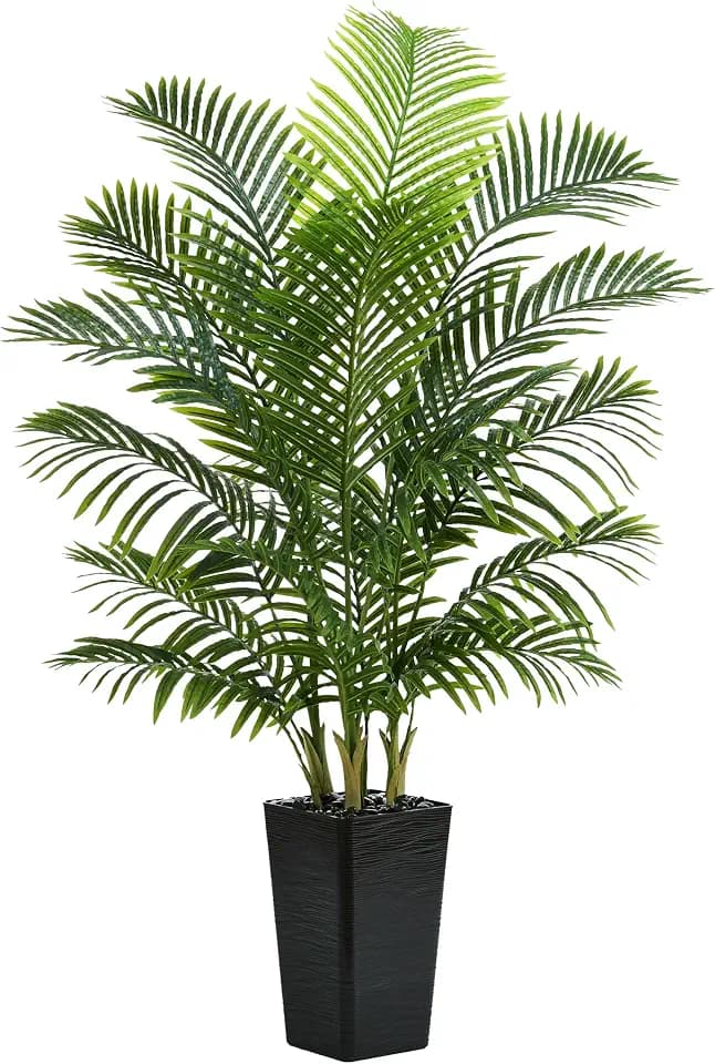 Artificial Palm Tree:5FT Tall Fake Areca Palm Plant (Black Planter)