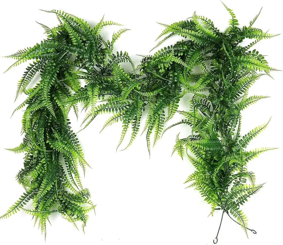 RECUTMS 2Pc Artificial Boston Ferns Garland 5.8Ft Green Fake Greenery Vines