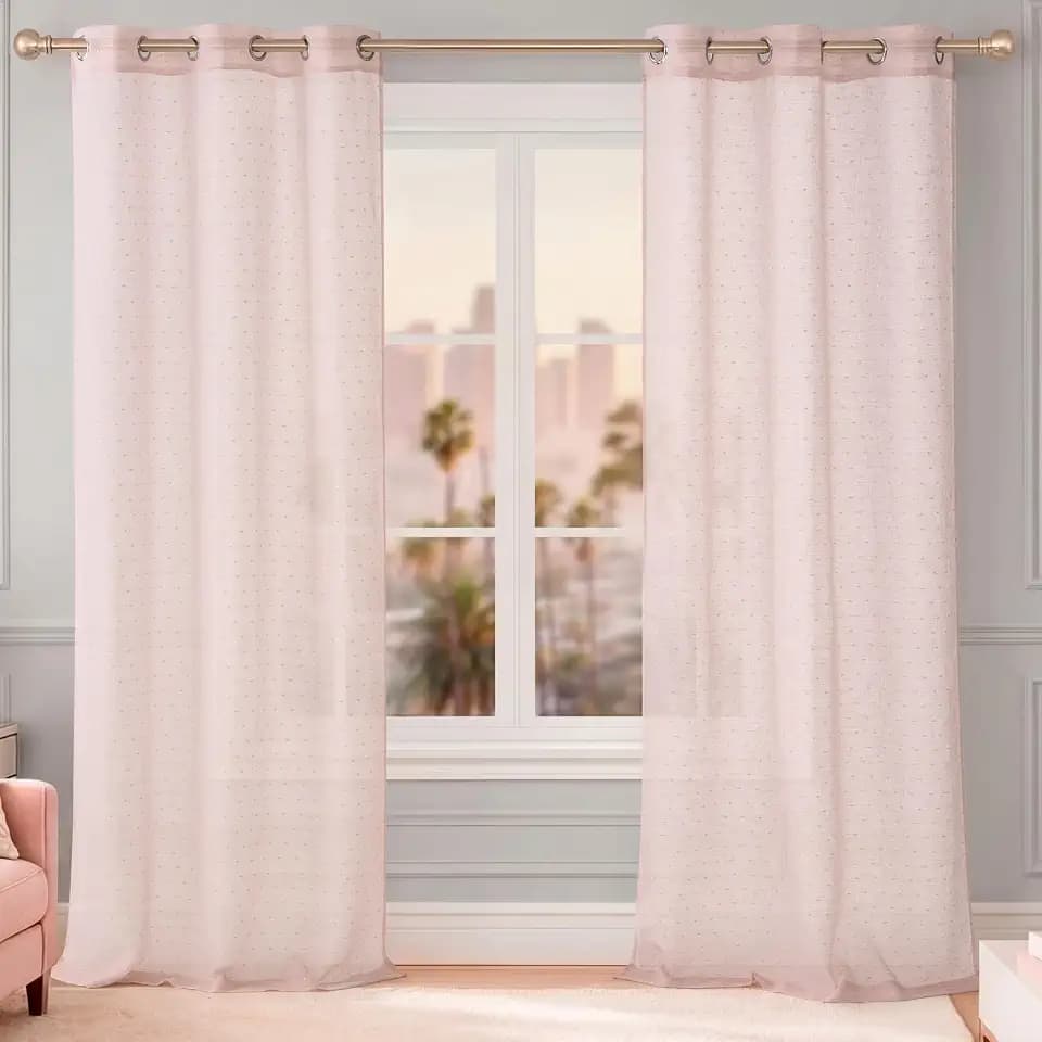 Juicy Couture Aurora Sheer 38"x 84" Grommet Window Curtain Panel Pair, Blush Pink