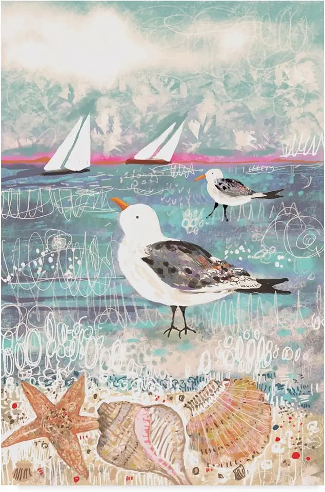 Trademark Fine Art - 'Shells Birds Sail' Canvas Art - 24x16