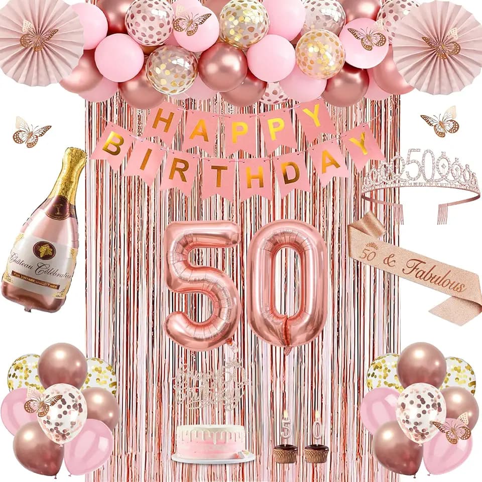 Juesly 50th Birthday Decorations for Women, 51pcs 50 Year Old Party Set