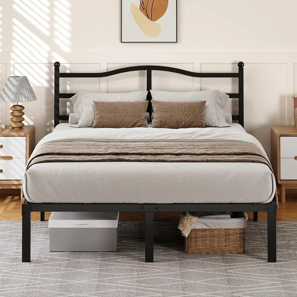 Snaye 14 Inch King Size Bed Frame with Headboard, Heavy Duty Metal Platform Bed Frame King Size Mattress Foundation with Sturdy Steel Slats, Easy Assembly Noise Free