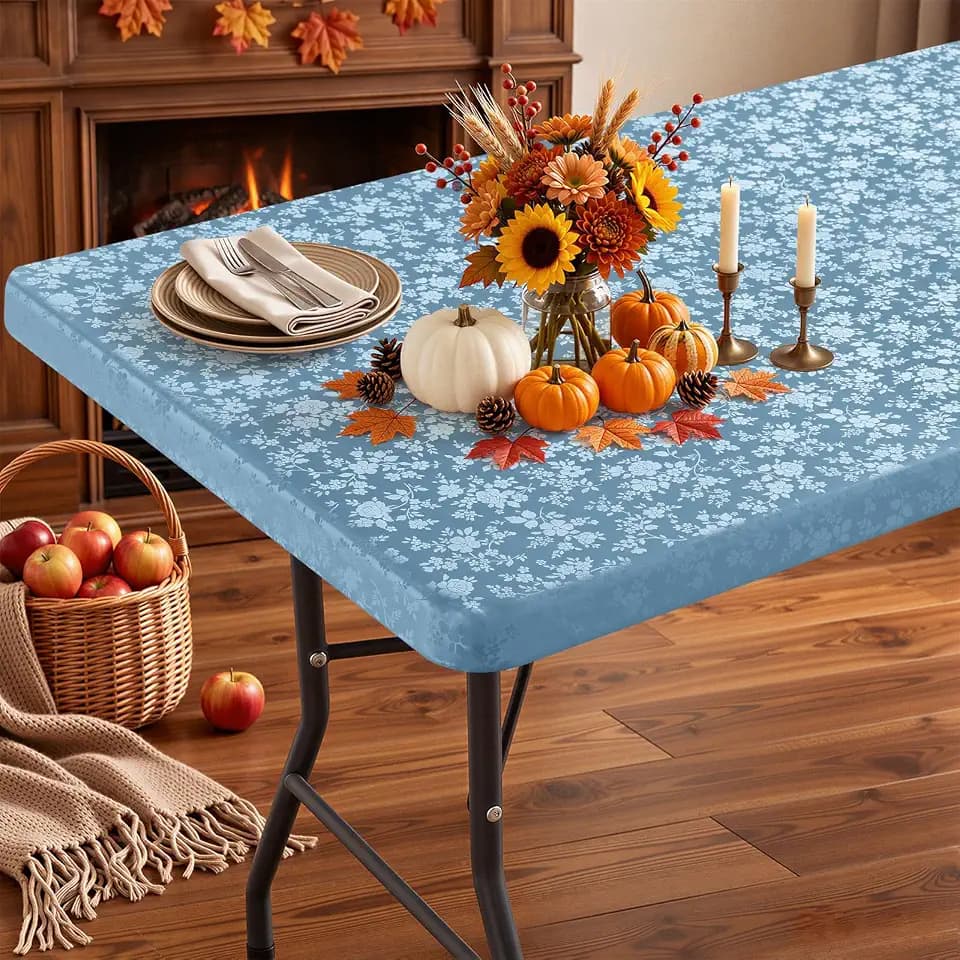Smiry Heavy Duty Vinyl Fitted Tablecloths for 4 Foot Rectangle Tables