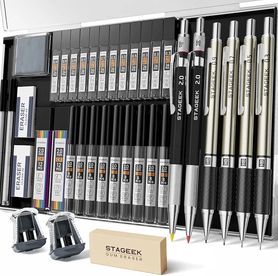 STAGEEK 37PCS Mechanical Pencil Set with Case, 0.3, 0.5, 0.7, 0.9 &2PCS 2mm