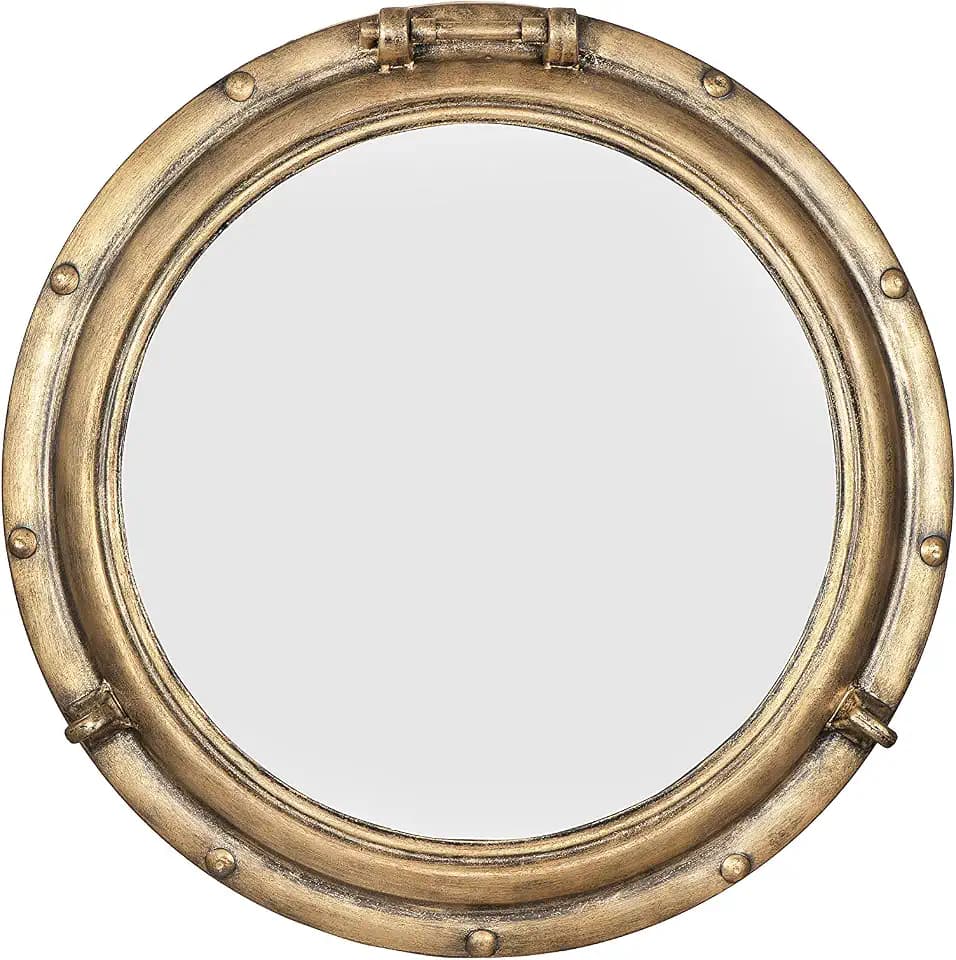 Creative Co-Op Round Metal Porthole Wall Mirror, Gold