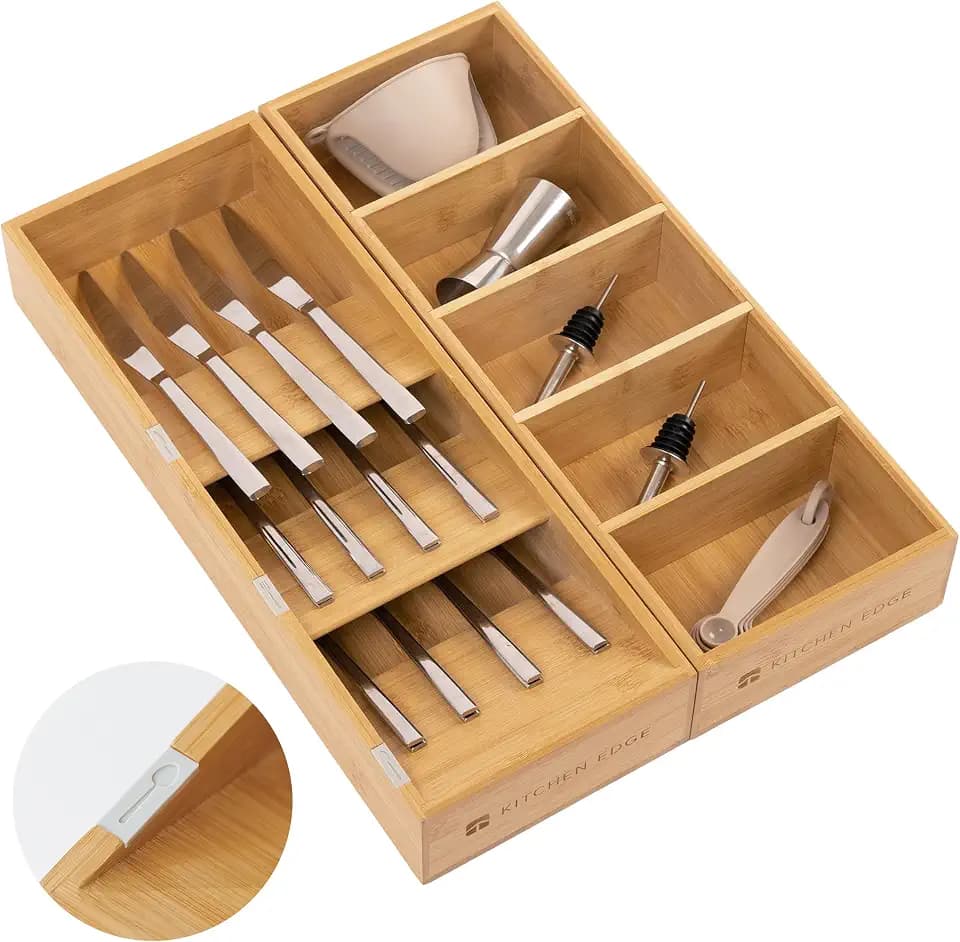 KitchenEdge Slanted Silverware & Utensil Organizer, 2 Pack, Bamboo