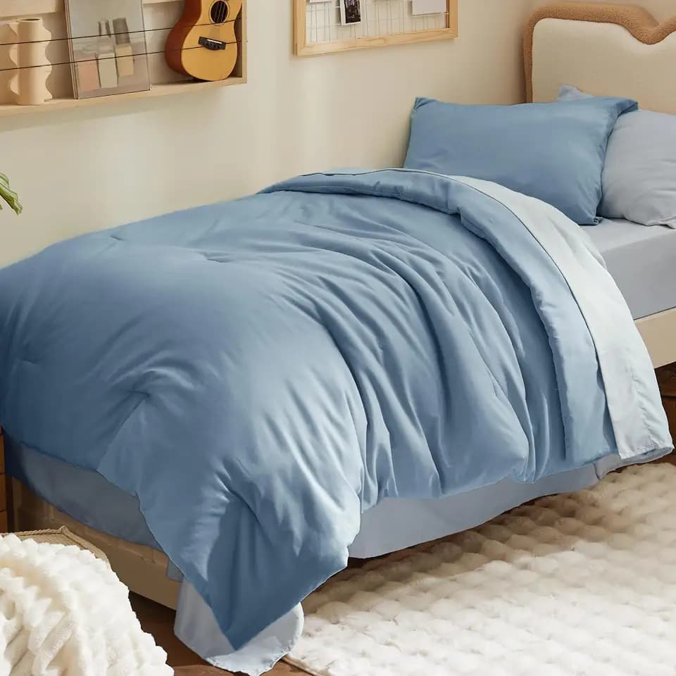 Bedsure Twin XL Comforter Set Blue Bed Set Dual-Tone 5 Pieces 68"x88"