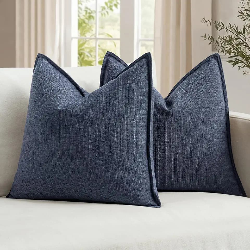 MIULEE Thick Textured Navy Blue Euro Sham Throw Pillow Covers 26x26 Inch