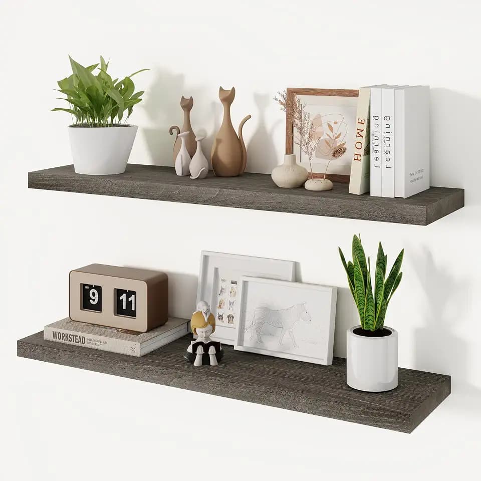 Vivelove Elm Wood Floating Shelf 36x8” Set of 2, Grey