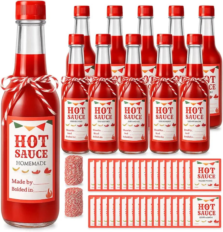 Potchen 16 Set Hot Sauce Bottles for Canning, 5oz Glass Sauce Bottle, Red