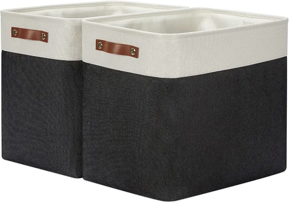 DULLEMELO Extra Large Storage Baskets, Fabric Storage Bins for Organizing Shelves Nursery Toys Books, Closet Baskets and Bins with Handles, White&Black 2-Pack