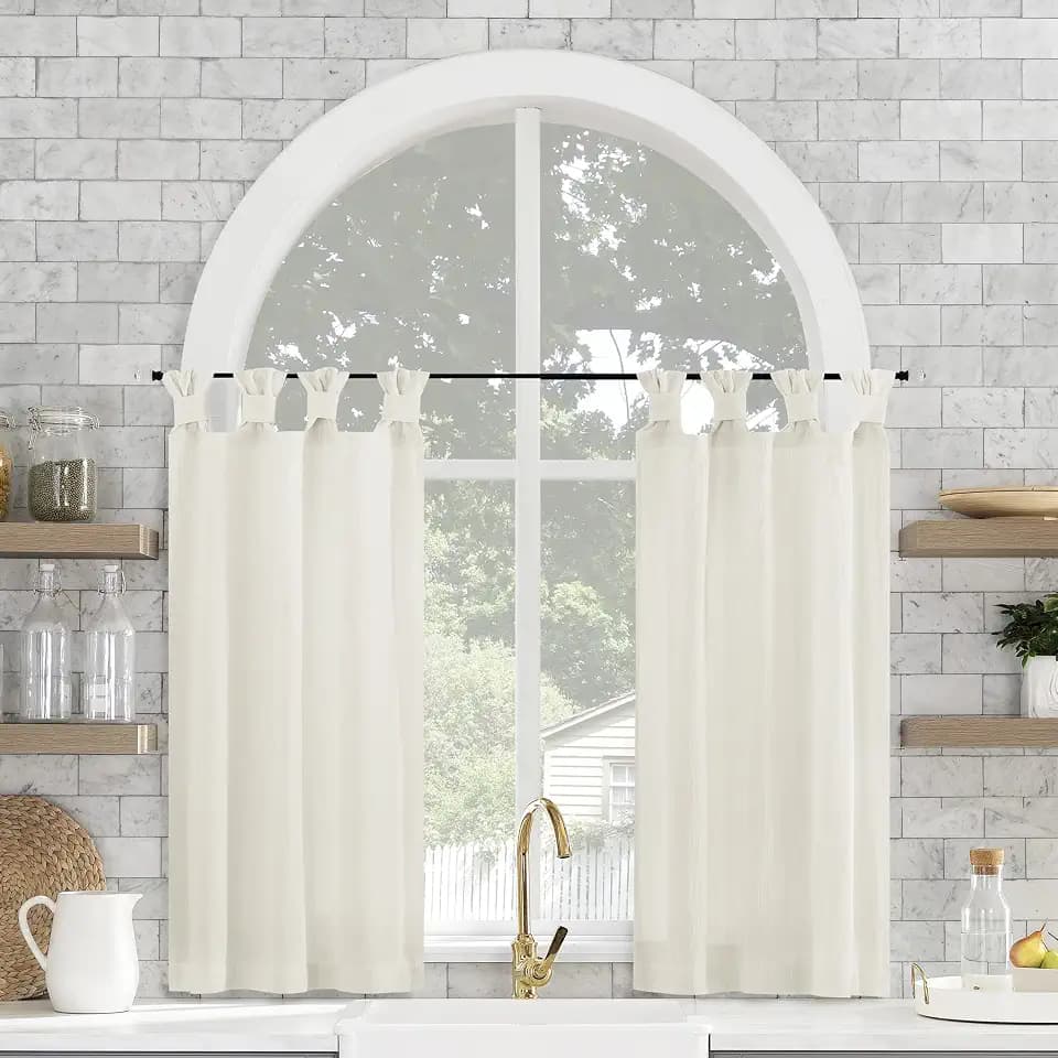 Archaeo Washed Cotton Small Window Twist Tab Cafe Curtains, 52" x 36", Ivory