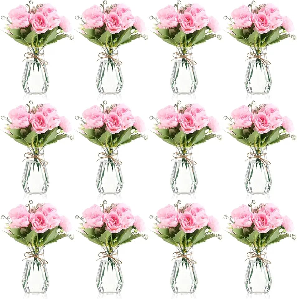 Zeyune 37 Pcs Silk Peonies with Vases Fake Flowers,Pink,Perfume