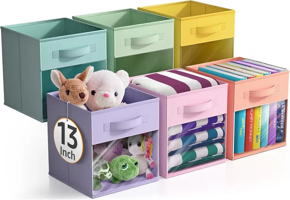 Sorbus Storage Bins with Clear Window, 6 Pack (13", Pastel Multi-Color)