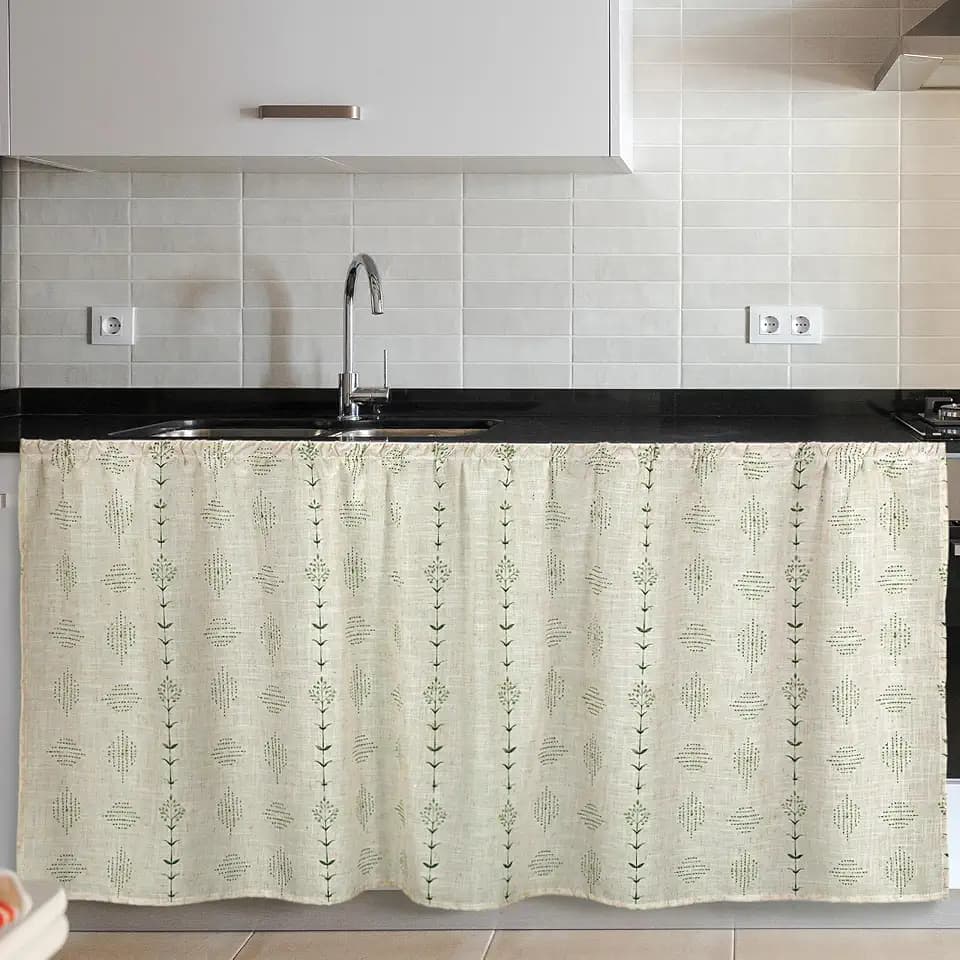 VitalCozy Cabinet Curtain 28" W x 51" L Sink Skirt for Bathroom Kitchen